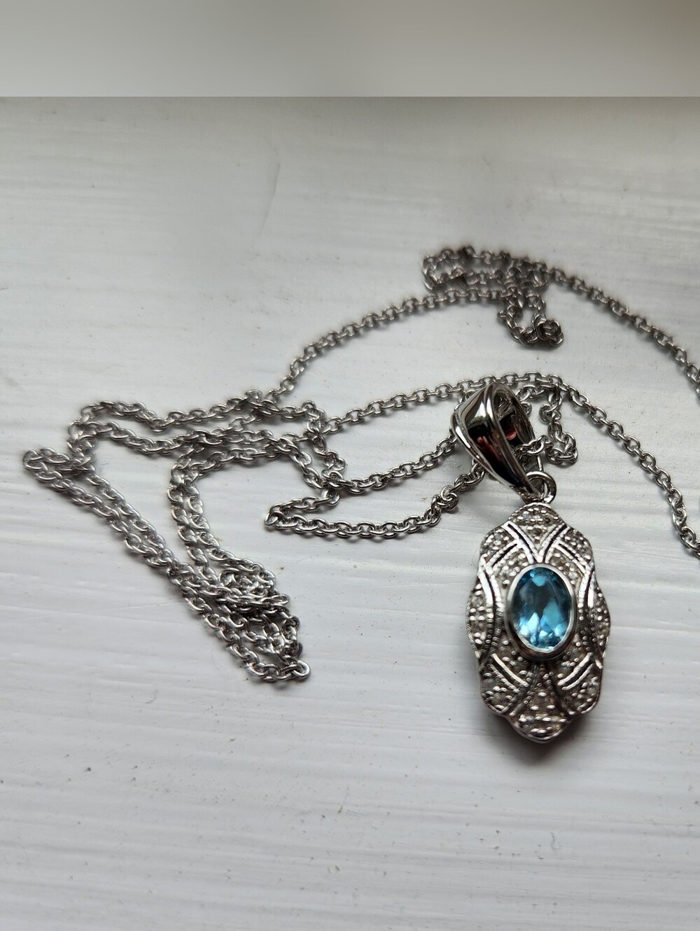 Sterling Silver Blue & White Topaz Pendant Necklace, 925, NEW